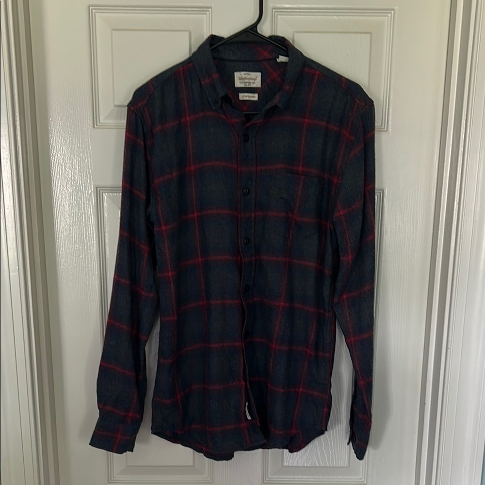 Men's Navy, Green and Red Plaid Flannel Shirt From Weatherproof Vintage Size S